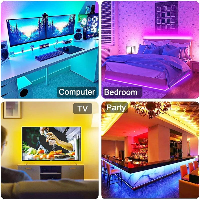 Fita de LED para decoração de quarto, 5050, Bluetooth, APP, controle remoto, fita flexível para TV, luz de fundo USB - Carvalhoonline